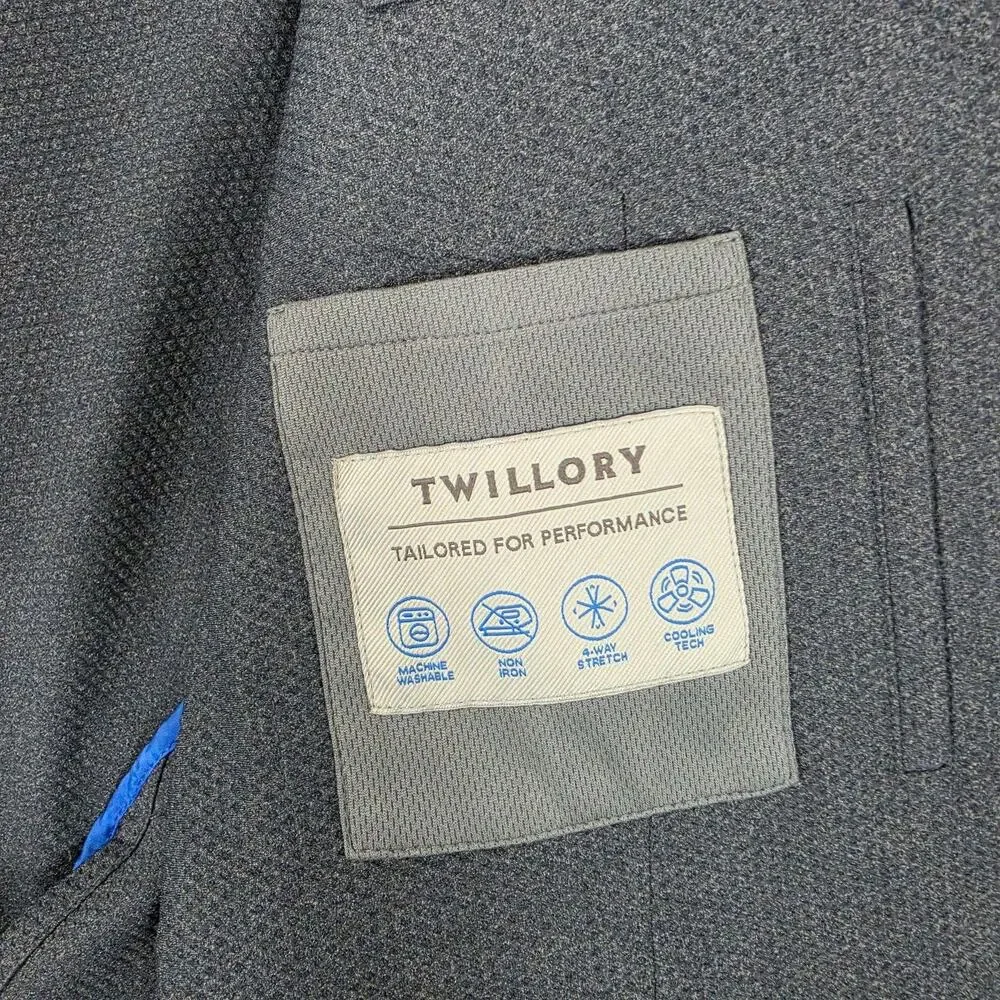 Twillory Suit Mens 48R Gray Technical Fabric 40x32 Stretch 2 Piece Business Work